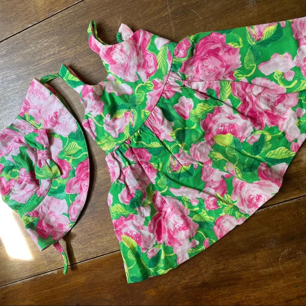 Janie and Jack green and pink matching dress/hat set